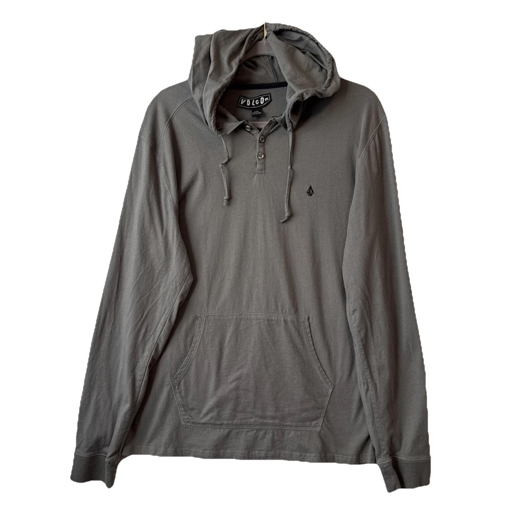 Volcom Long Sleeve Henley Hoodie Lightweight Gray Pullover Hoodie L Skater Surf